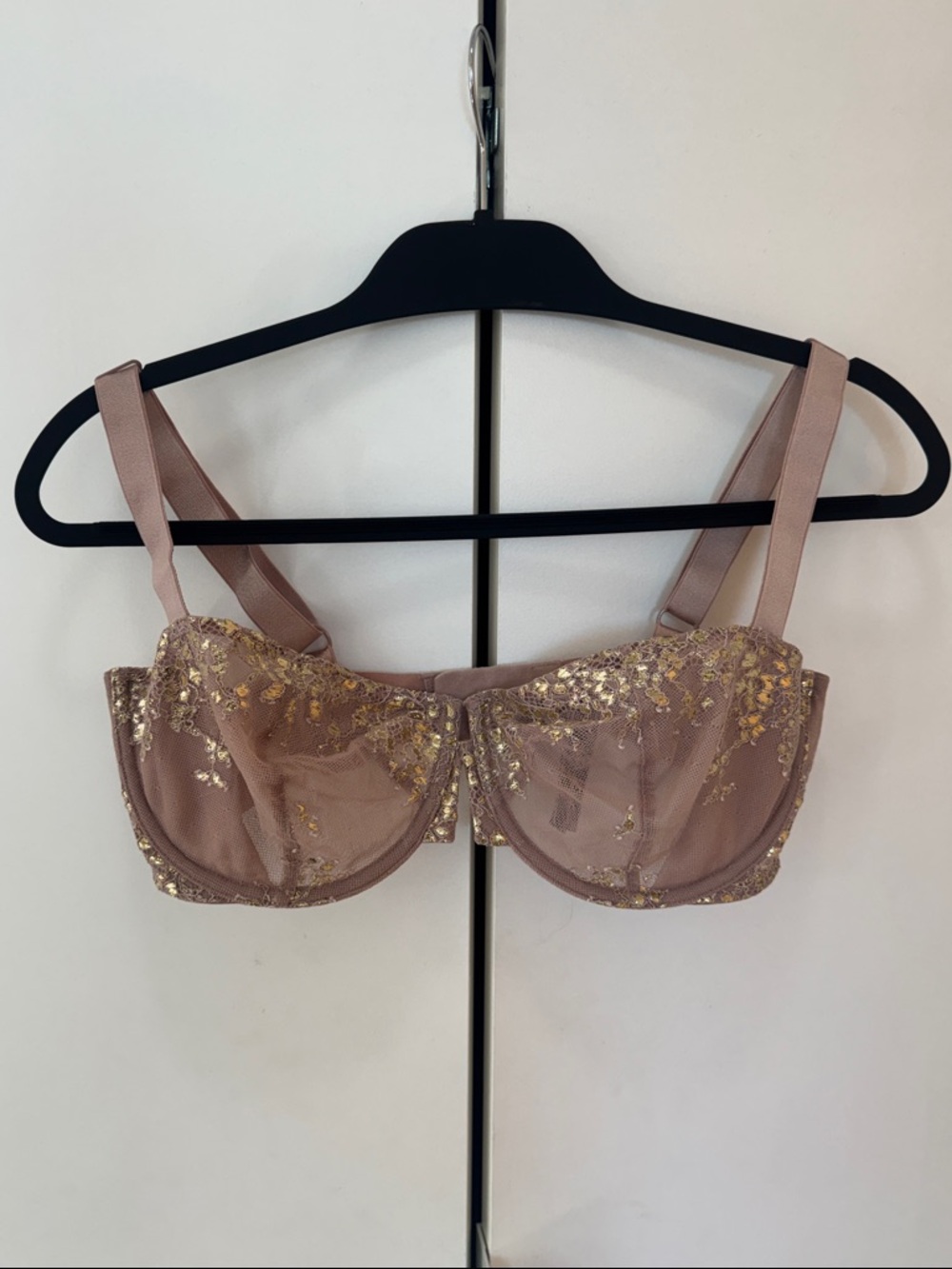 Victorias Secret Sheer Embellished Balconette Bra in Dusty Rose and Gold 36DD